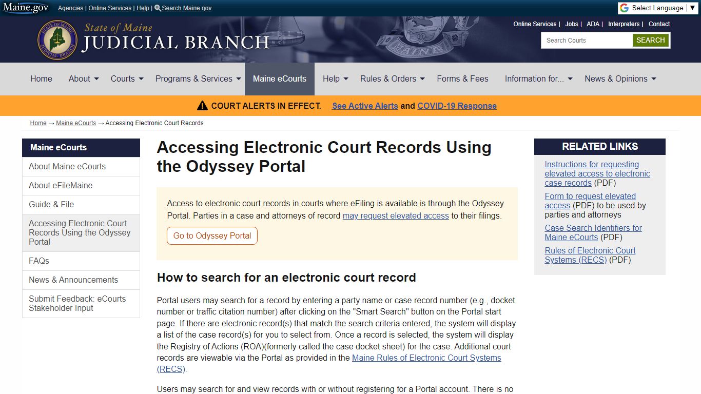 Accessing Electronic Court Records Using the Odyssey Portal - Maine